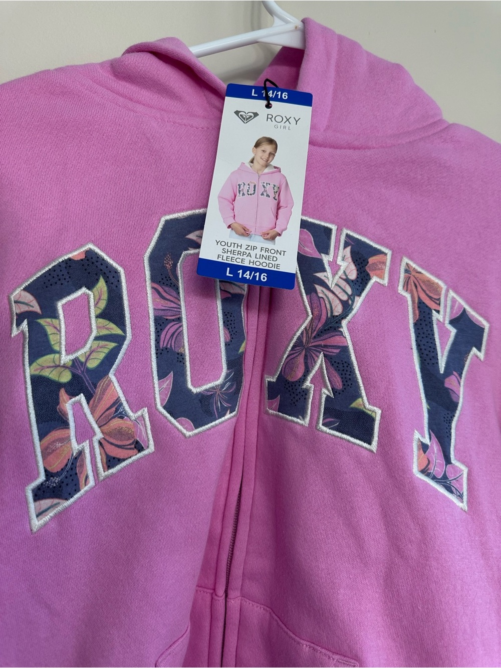 Roxy Pink Sherpa-Lined Floral Logo Hoodie